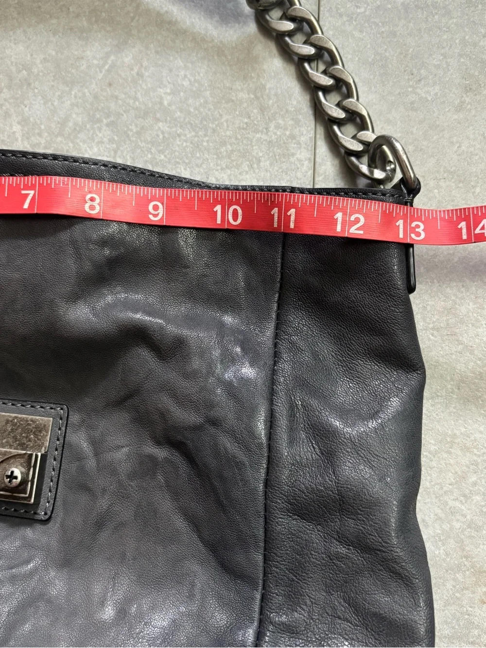 Frye Leather Ella Bucket Hobo Shoulder Bag Purse Pocketbook Carbon Grey Chain